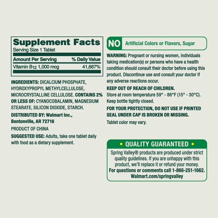 Spring Valley Vitamin B12 Timed-Release Tablets 1000 mcg, 300 Count