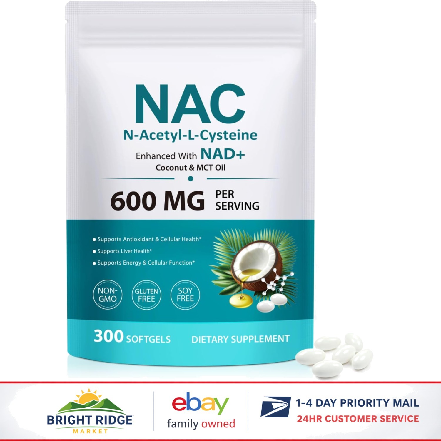 300 Count Softgels of N-Acetyl Cysteine with MCT Oil for Optimal Absorption