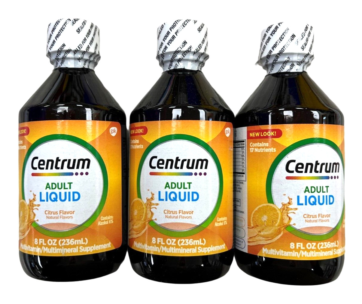 Centrum LIQUID Vitamin Citrus Flavor 8oz ( 3 bottles ) NEW LOOK ~