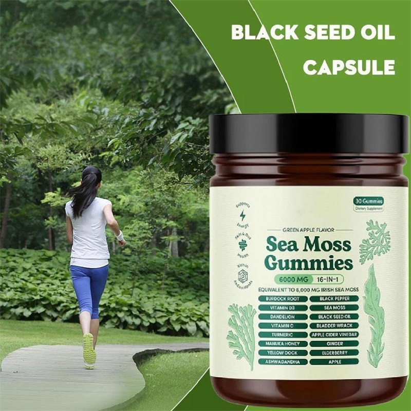 3PCS 16 in 1 Organic Sea Moss Gummy Irishmoss Extract 6000Mg Green Apple Flavor