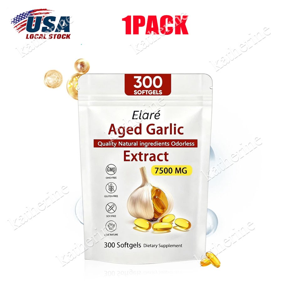 Elare Aged Garlic Extract, 300 Softgels, 7500mg Odorless | Heart & Immune pack 1