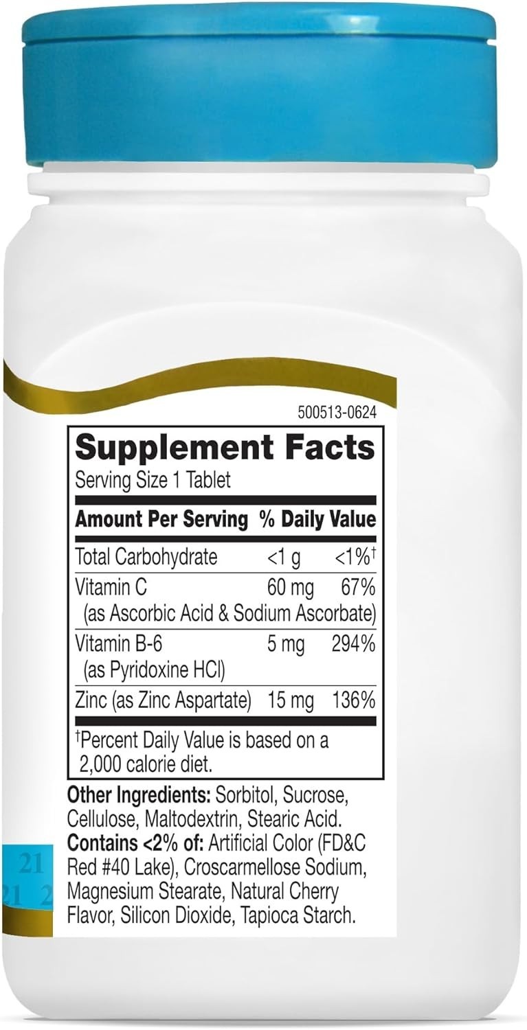 90 Count Cherry Zinc Chewable with B6 & C – Easy Daily Nutrition Supplement