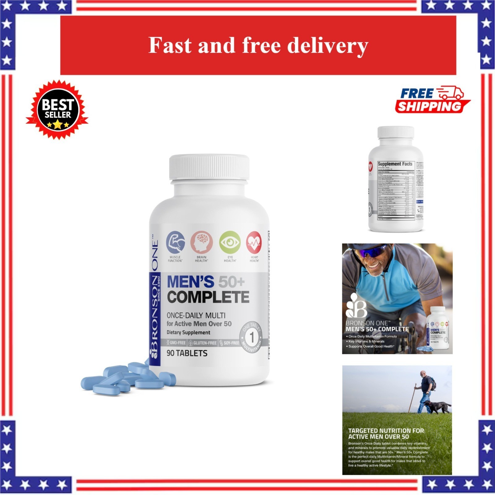 Bronson ONE Daily Mens 50+ Multivitamin, 90 Tablets, Non-GMO, Gluten-Free