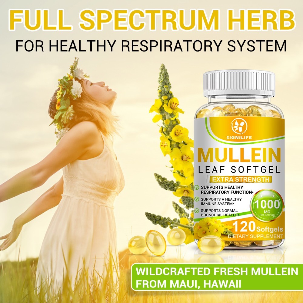 Mullein Leaf Capsules 1000mg – Support Lung Cleanse Respiratory Health Vegan