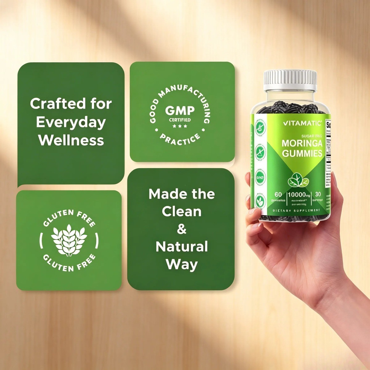 Vitamatic Moringa Gummies 10,000mg – Sugar Free for Natural Energy & Detox