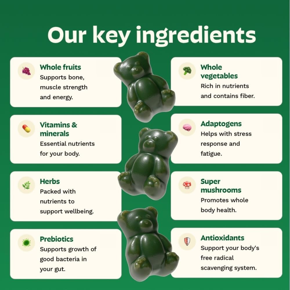 Grüns Superfood Greens Gummies – Digestive & Immune Support – 60ct