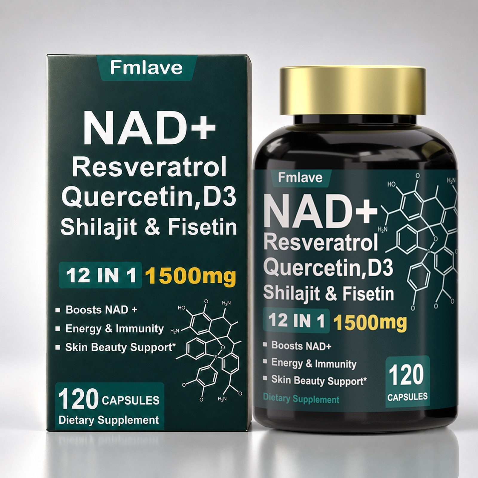 4pack NAD+ Supplement 1500Mg with Resveratrol Fisetin Nad plus Boosting 480 Caps