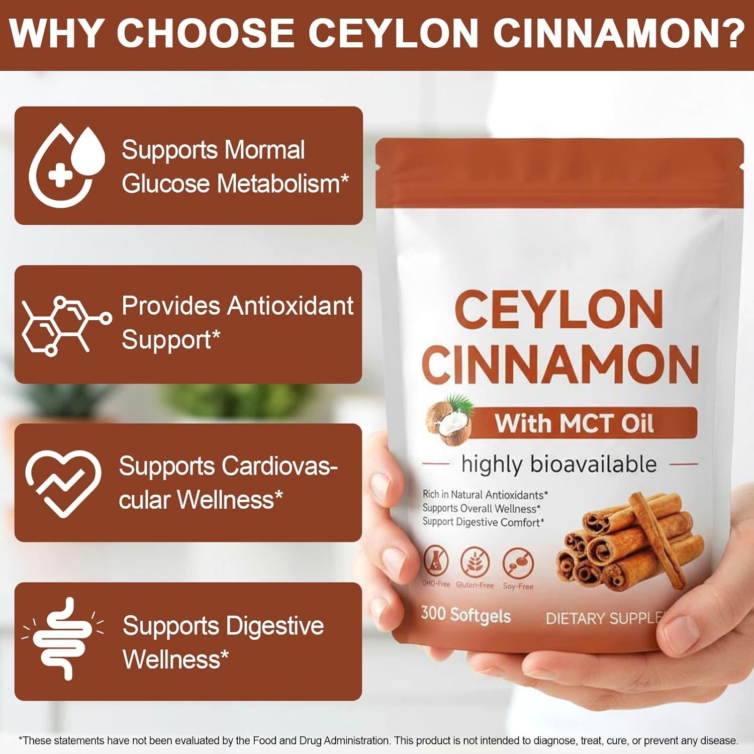 Ceylon Cinnamon Softgels with MCT Oil – 300 Count for Total Wellness