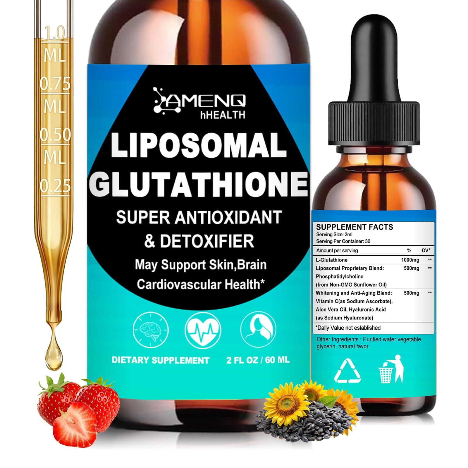 Liposomal Glutathione, Extra Strength Glutathione 2 Fl Oz (Pack of 1)