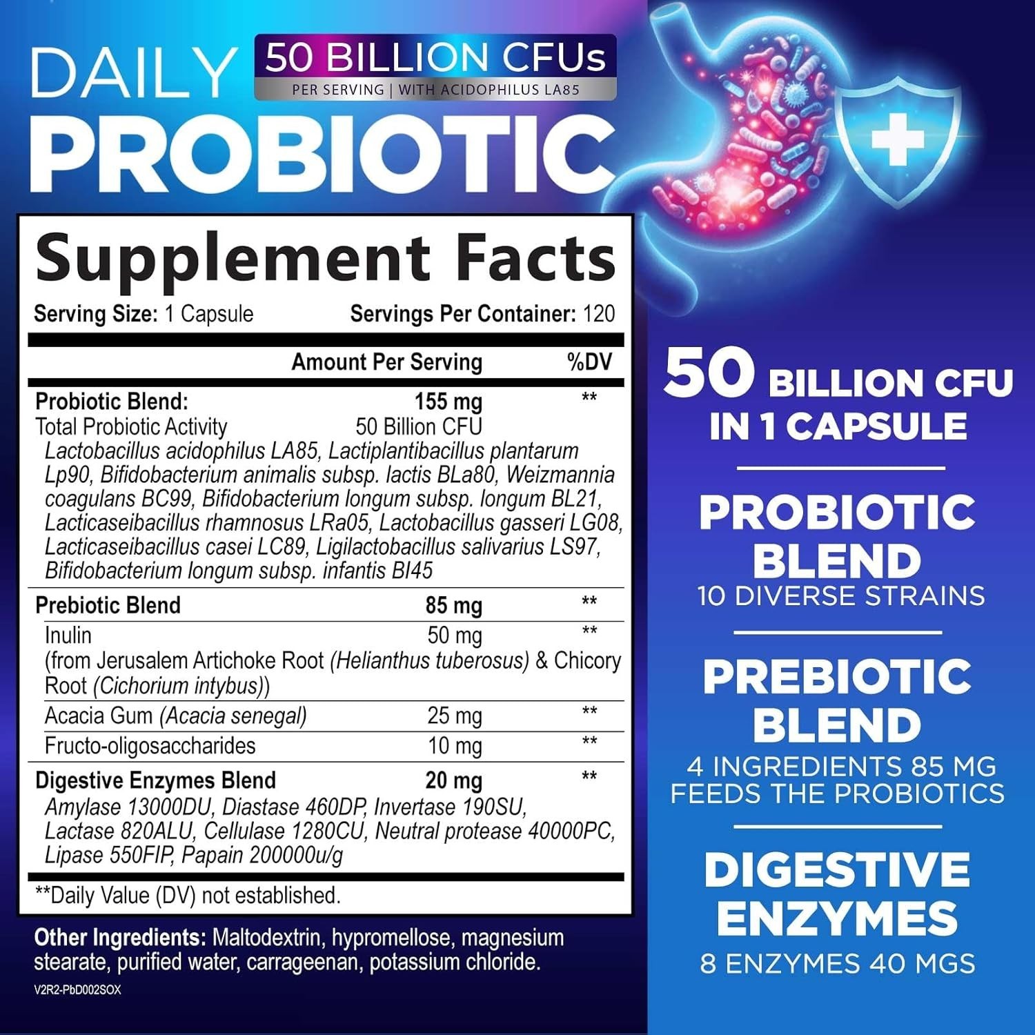 Daily Probiotics and Prebiotics 60 Billion CFU, 10 Diverse Strains for Digestion