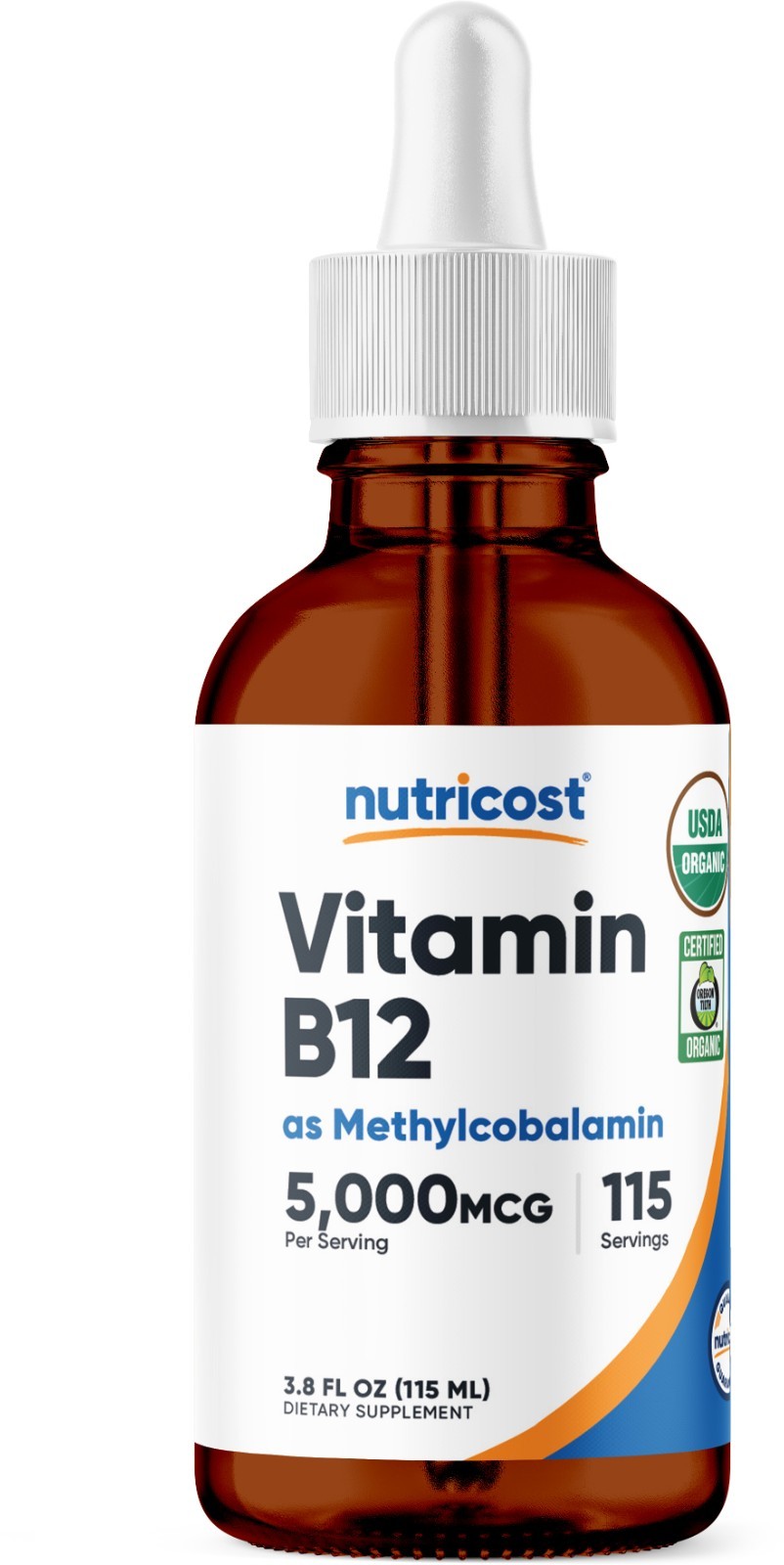 Nutricost Organic Vitamin B12 Liquid Drops (5,000mcg) – 3.8 Fl Oz, USDA Organic