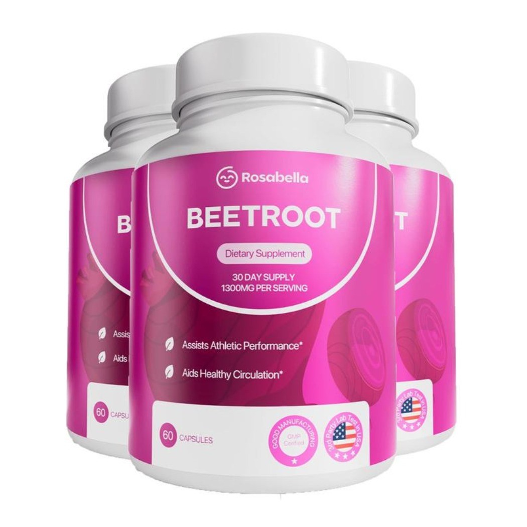3 Pack of Rosabella (1300mg) Organic Beetroot Capsules for Blood Flow & Heart He