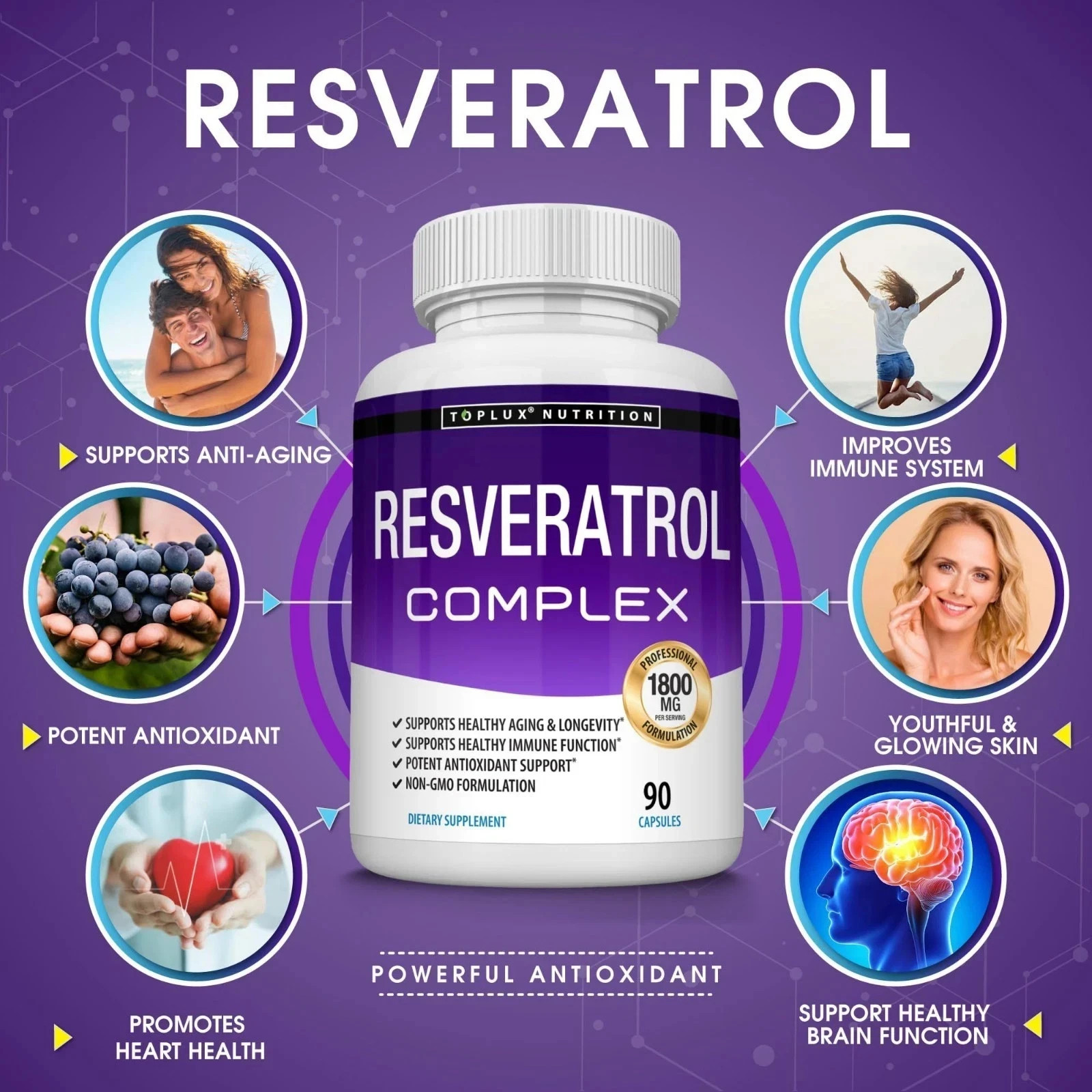 Resveratrol Supplement 1800mg Natural Antioxidant Premium