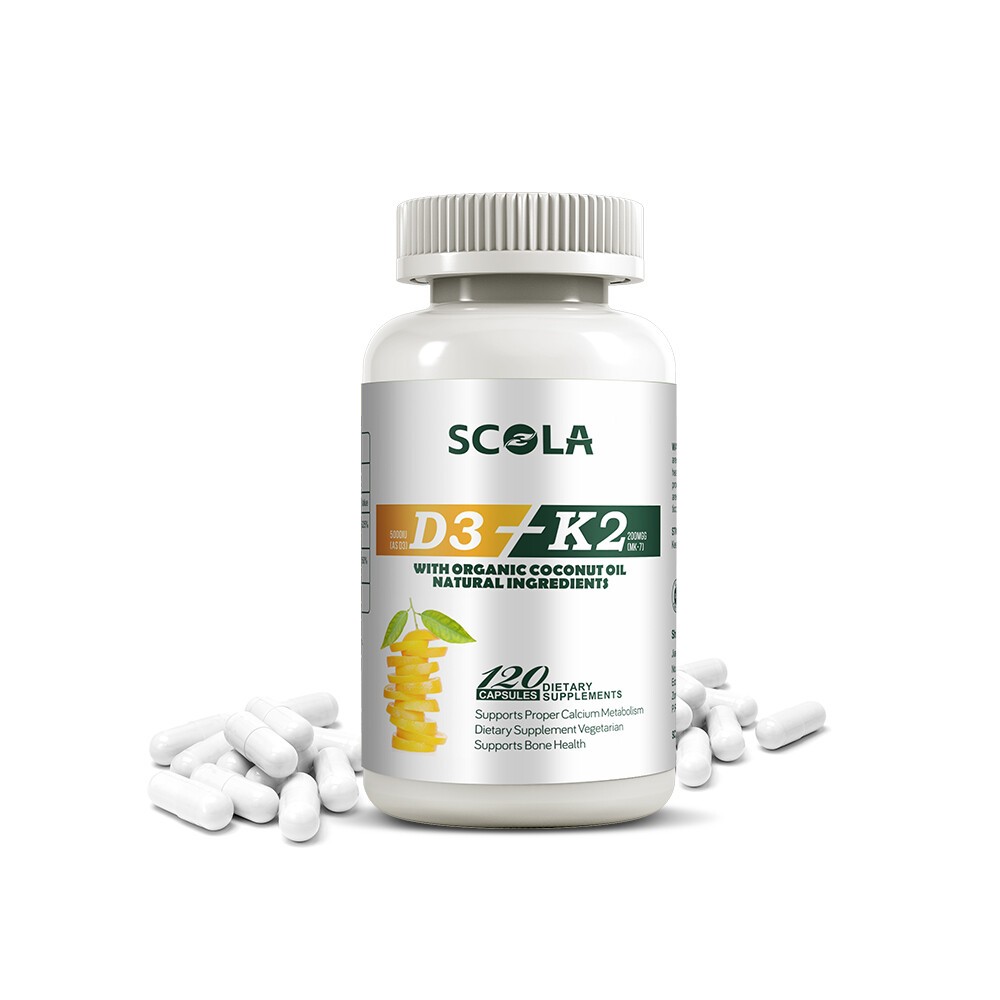 Vitamin K2 (MK7) + D3 5000 IU Supplement, With Coconut Oil, Immune Health