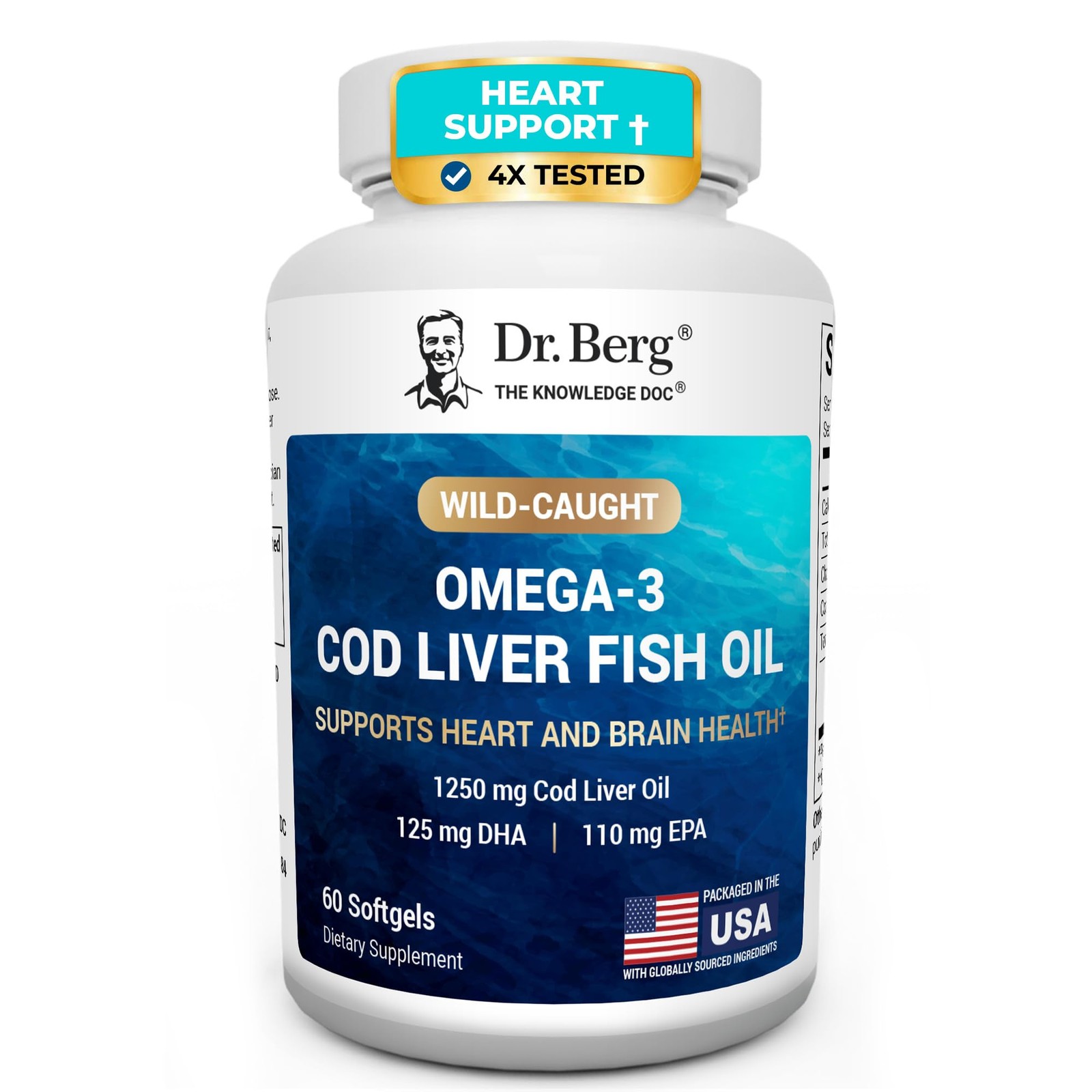 Dr. Berg Omega3 Cod Liver Fish Oil 60 Softgels – WildCaught Icelandic Cod – O…