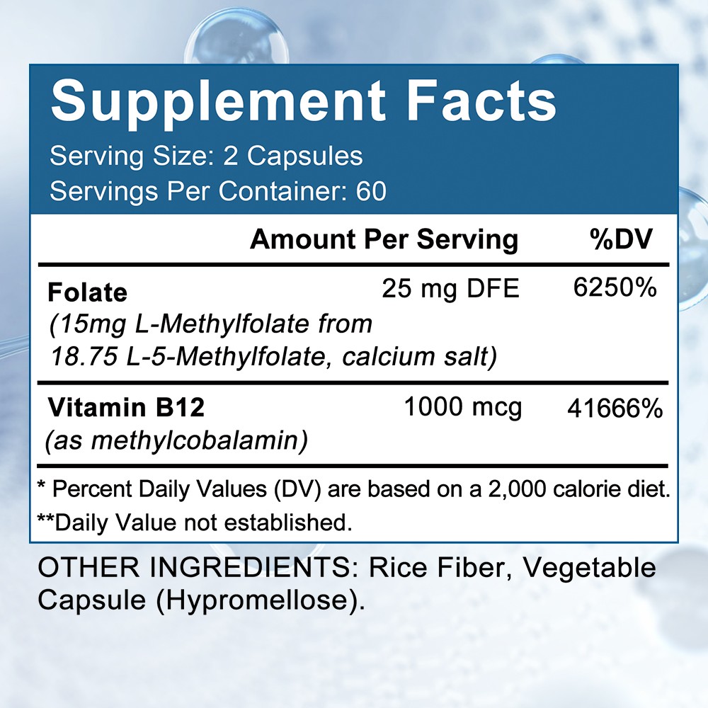 StressXcel L-Methylfolate 15mg, 30/60/120Caps(5-Methylfolate) Health Brain,Heart