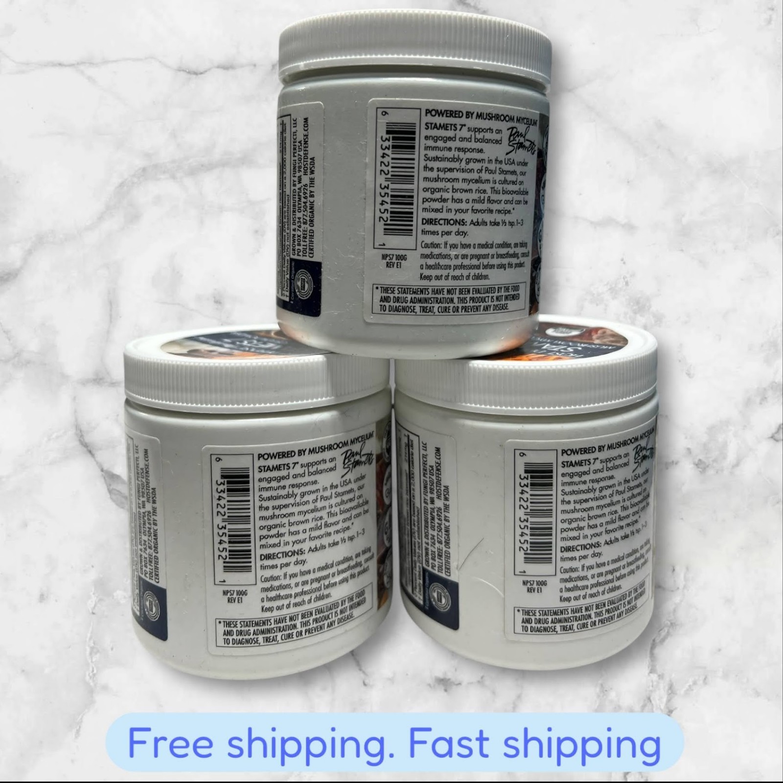 FOR 3 Host Defense Stamets 7 Mushroom Powder Dietary Supplement 3.5 oz Each NEW