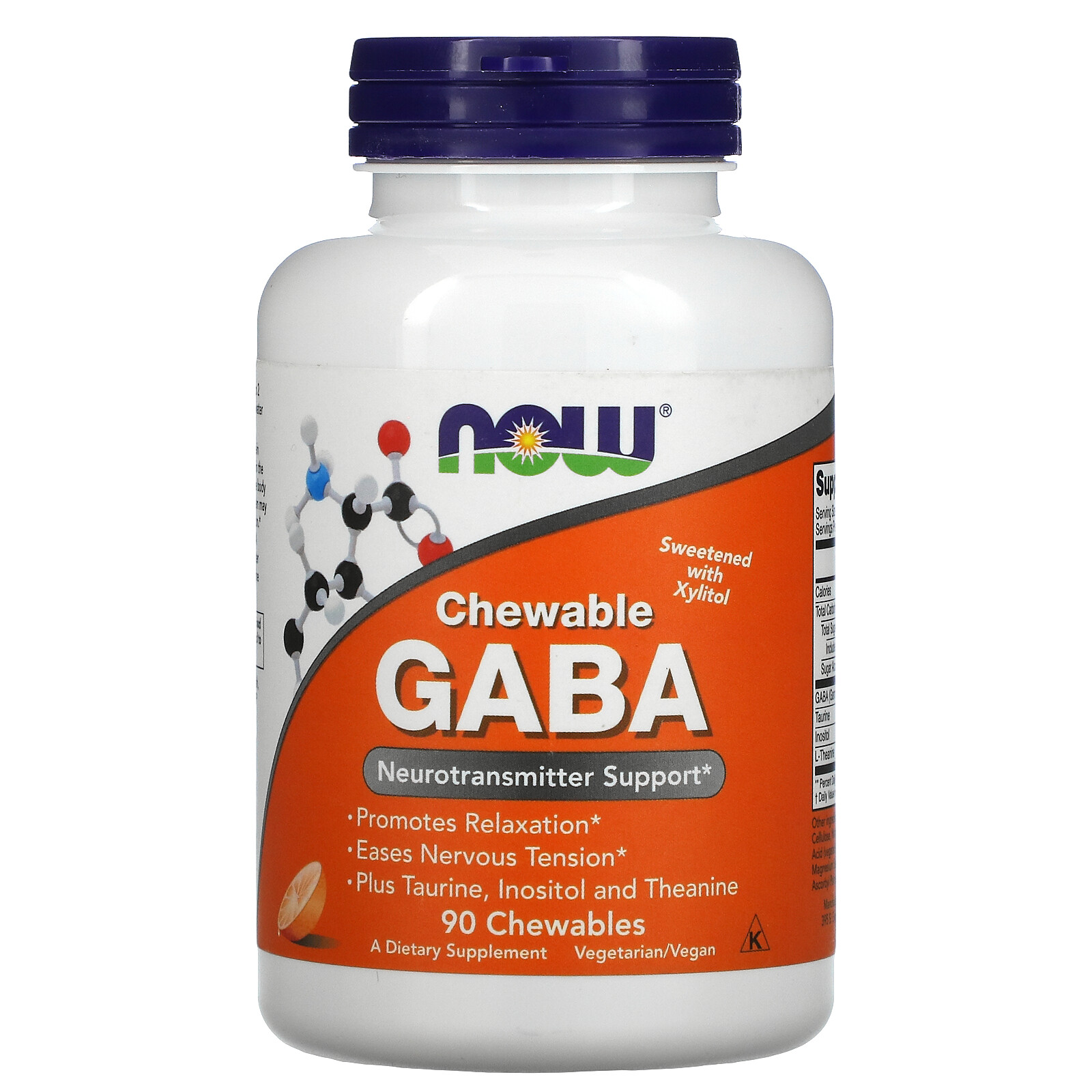 Now Foods Chewable GABA Natural Orange Flavor 90 Chewables GMP Quality Assured,