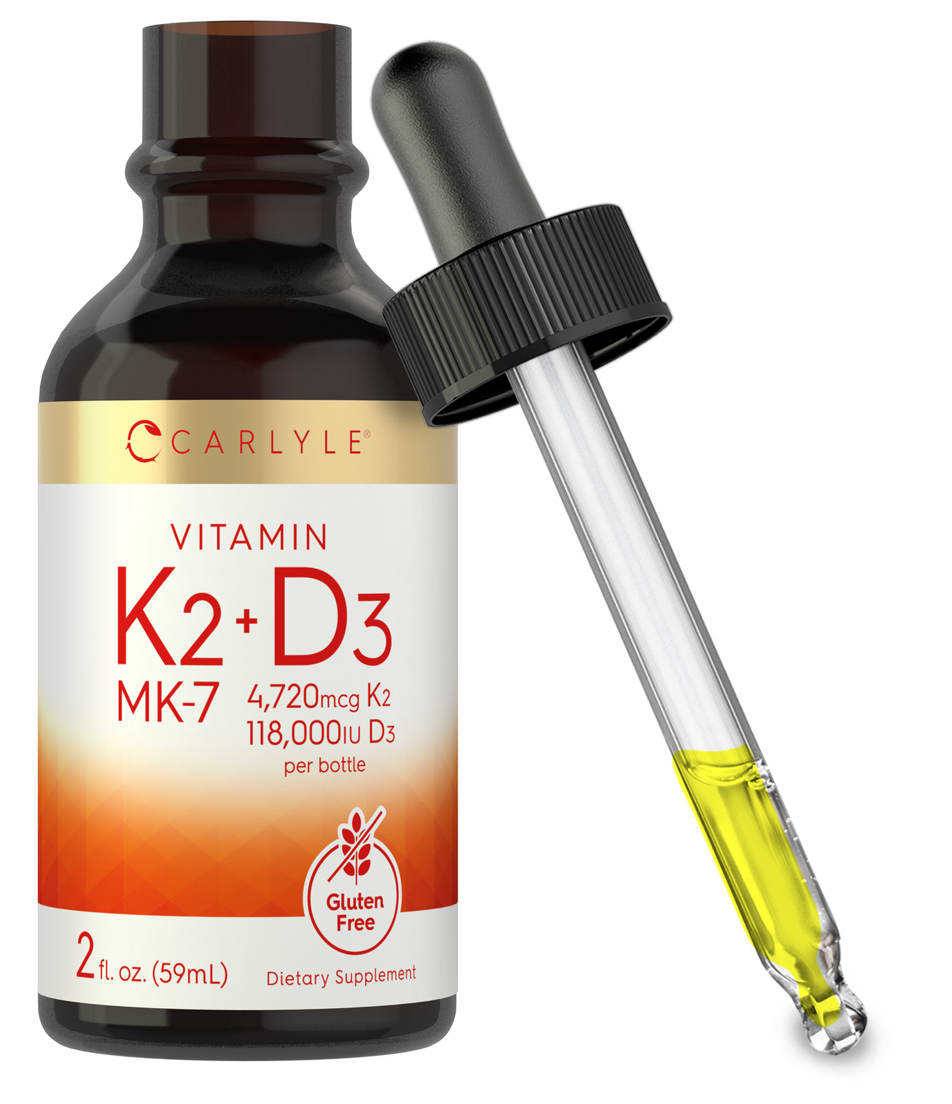 Vitamin D3 K2 MK7 Liquid Drops | 2 Fl Oz | Vegetarian, Non-GMO | by Carlyle