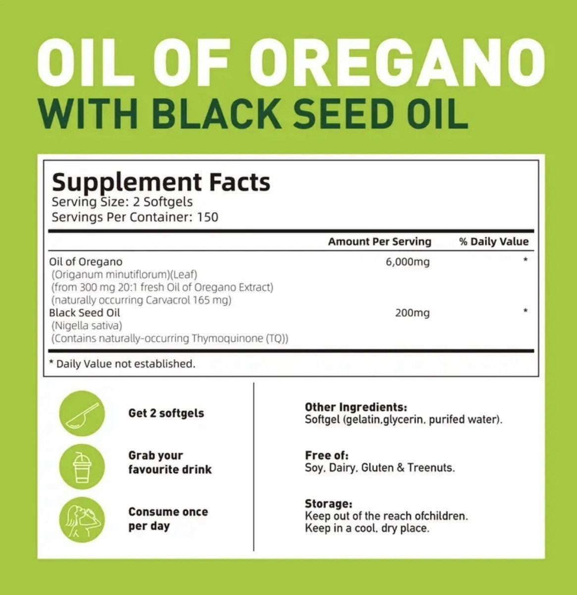 NEW Oil of Oregano Softgels with Black Seed Oil – 6000mg Oregano Oil