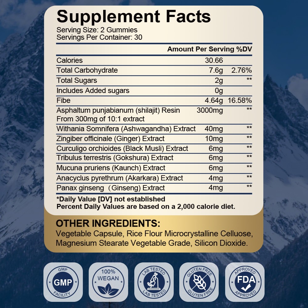1/2/3 Bottle Shilajit Gold Gummies Max Strength 60 Count Dietary Supplement