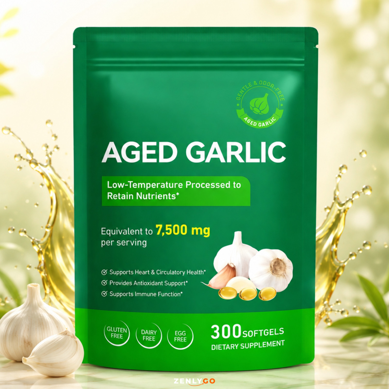 Best Aged Garlic Extract, 300 Softgels, 7500mg Odorless | Heart & Immune Pack 1
