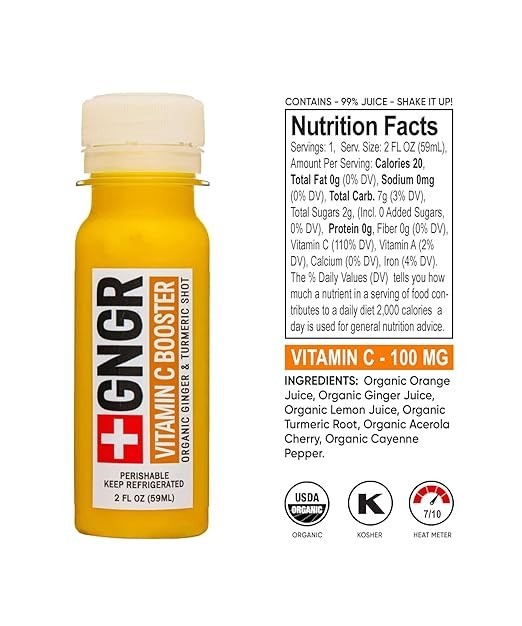 GNGR x Vitamin C – Cold-Pressed Ginger Shot with Turmeric, 2 fl oz ( Pack of 12)