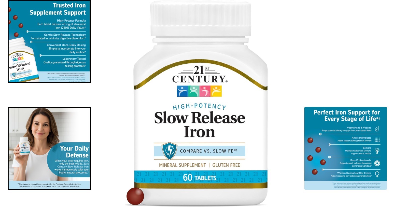 Iron Support Tablets – Slow Release, 60 Count, Suitable for Gluten-Free Adults