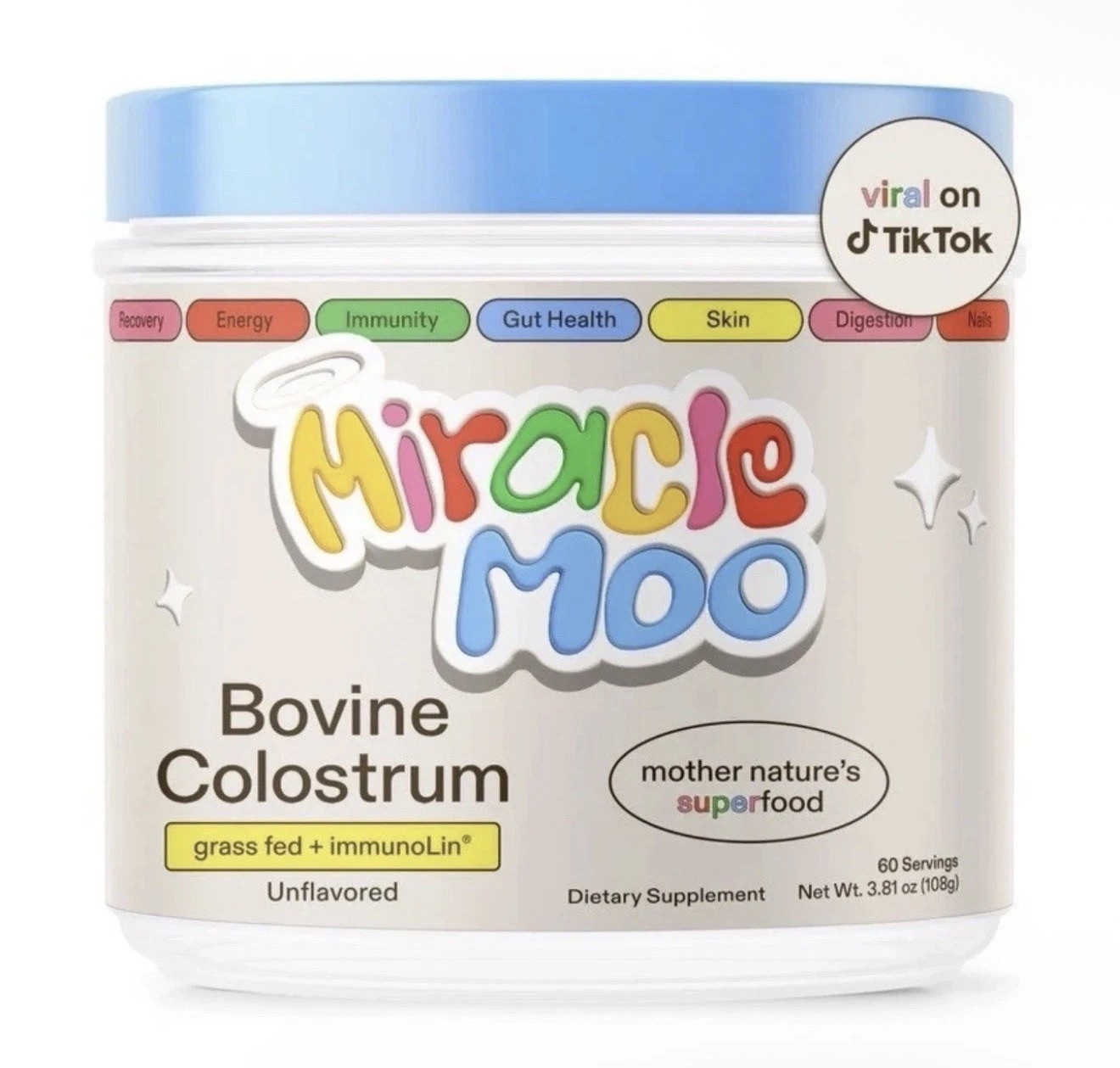Miracle Moo Bovine Colostrum, Unflavored 60 Servings, 3.81 oz Powder