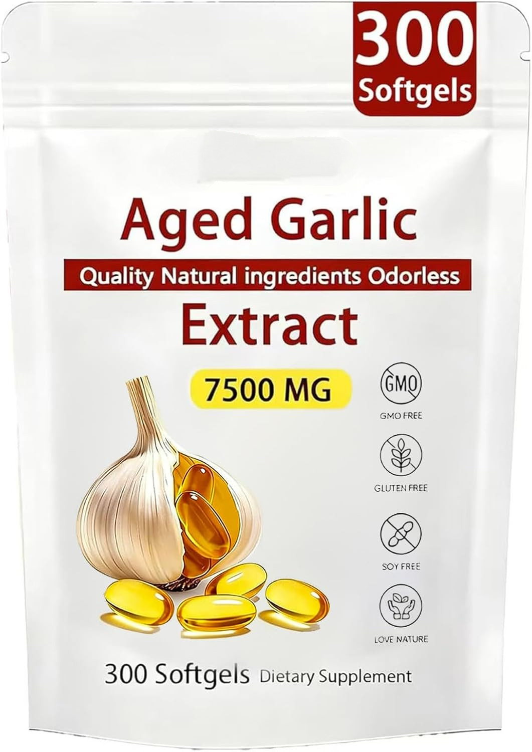 Primus Aged Garlic Extract 7500mg Odorless, Garlic Extract Capsules 300 Softge