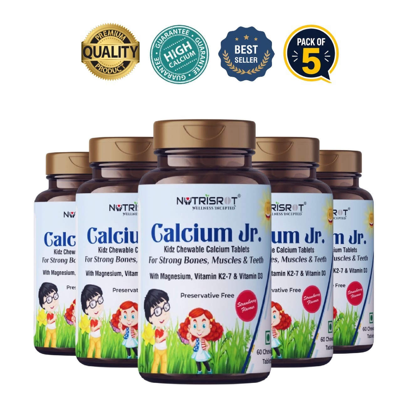 NUTR.ISROT Calcium Jr Kids 60 Chewable Tabs Pack of 5