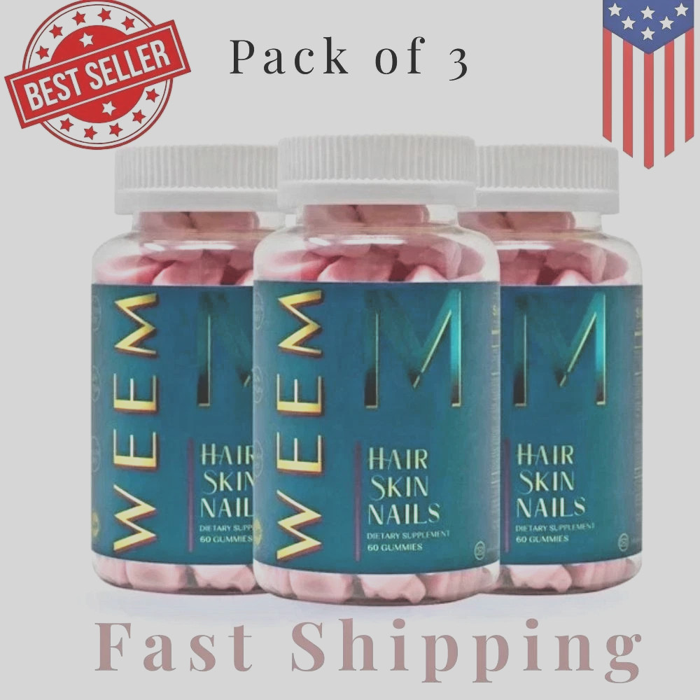 WEEM Hair Skin and Nails Gummies, Vegan biotin Vitamins, Healthy Hair- Set of 3