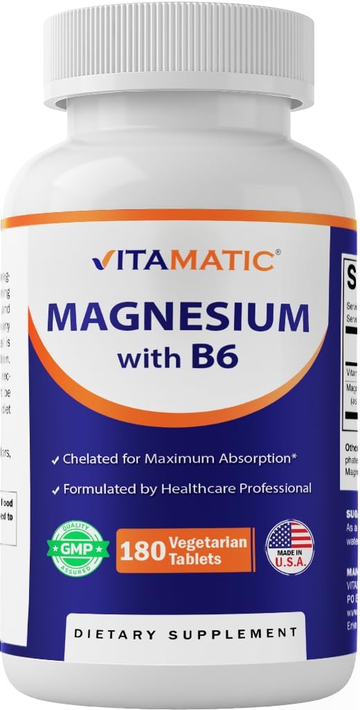 Vitamatic Magnesium with B6-180 Vegetarian 180 Count (Pack of 1), No Color