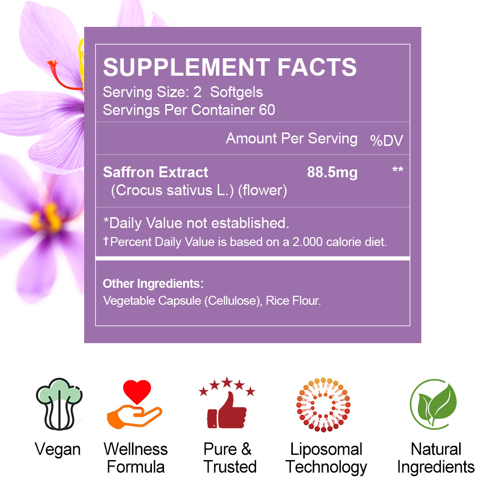 Saffron Extract 120 Capsules – 88.5mg Stress Relief & Mood Support Antioxidant