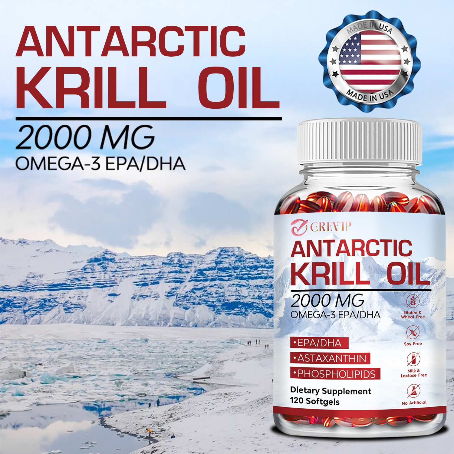 Antarctic Krill Oil -Brain Health,Anti-Aging,Improve Cardiovascular,Joint Health