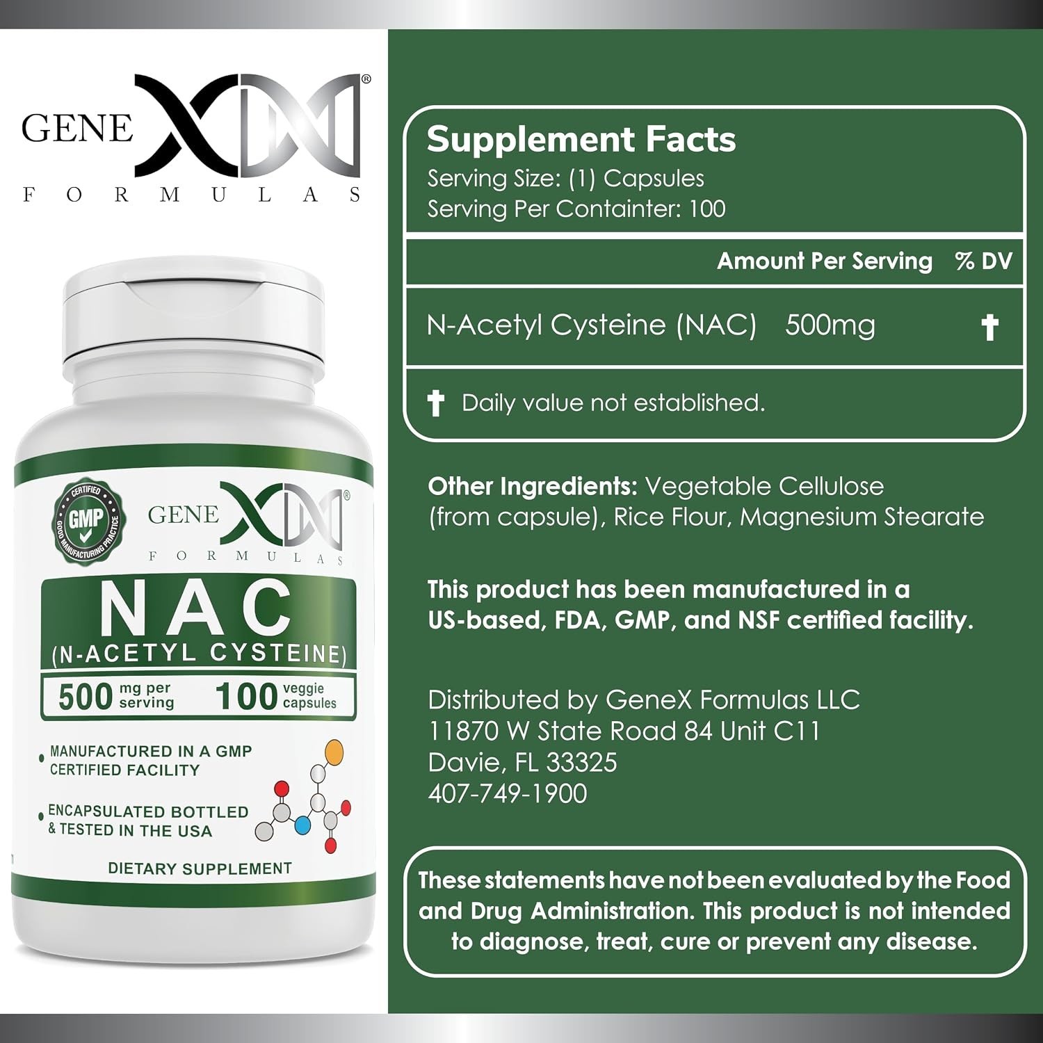 NAC 500mg Capsules – 100 Count for Liver Support – , Non-GMO, Gluten-Free