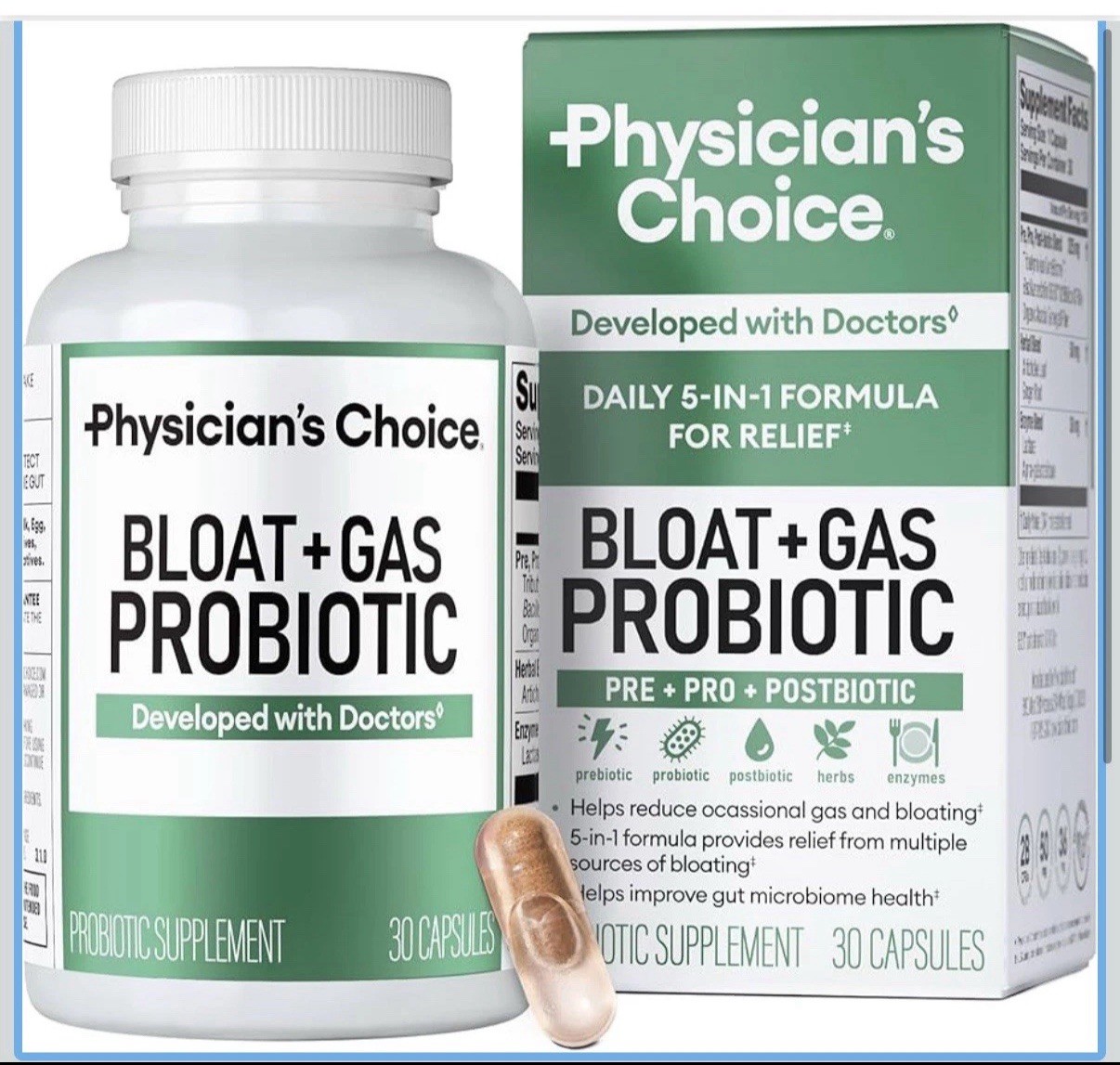 Physician’s CHOICE Bloat & Gas Probiotic 5-in-1 Proactive Support + Daily Relief