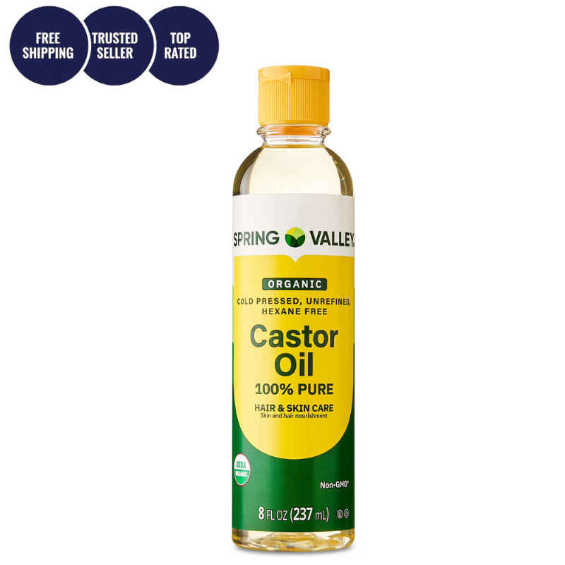 H4U Spring Valley Cold-Pressed Castor Oil Organic for Hair & Skin 8 fl oz