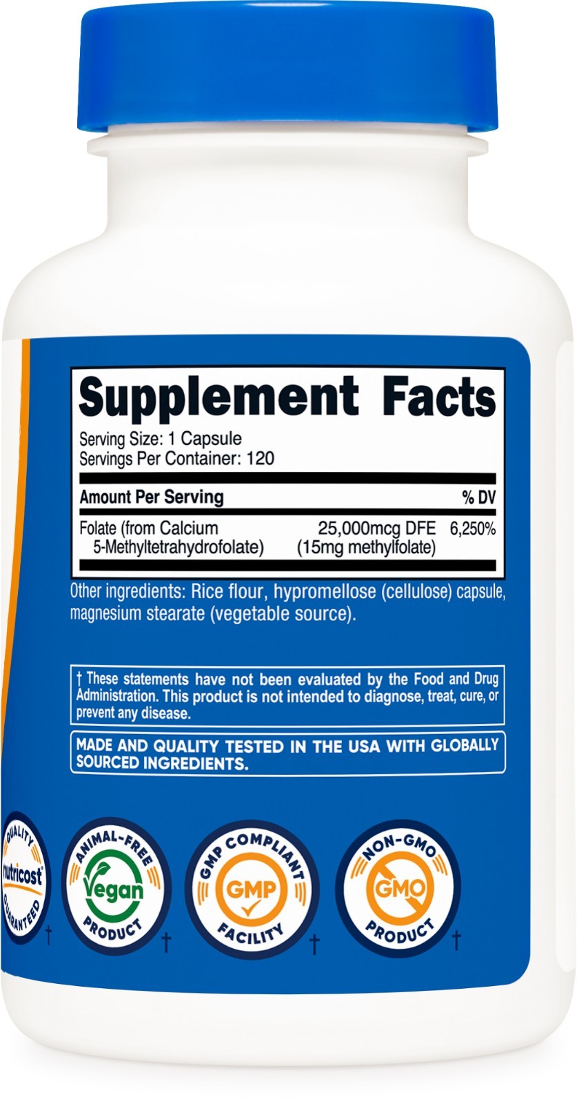 Nutricost L-Methylfolate 15mg, 120 Capsules (5-MTHF) – Vegan, Non-GMO