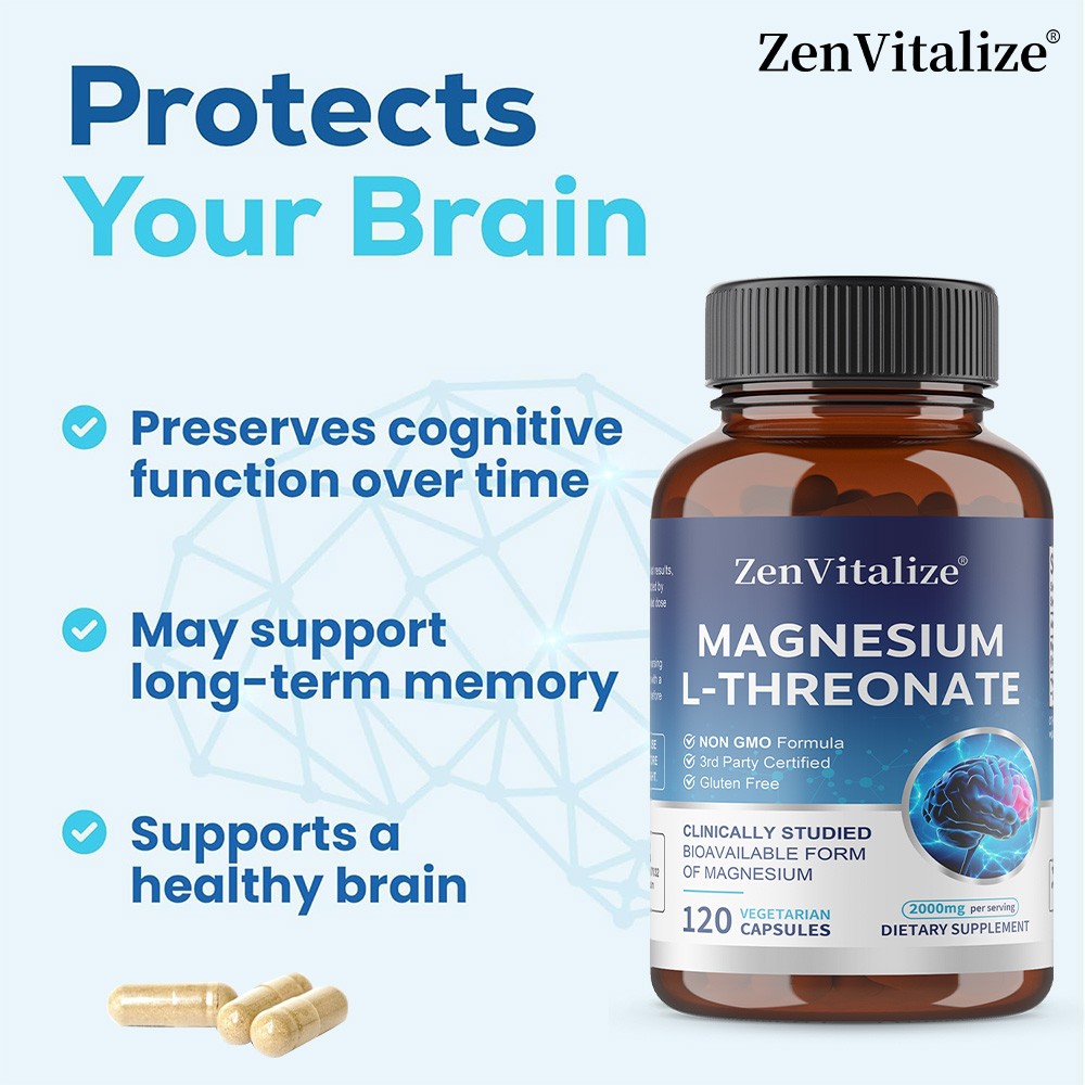 Magnesium L-Threonate 2000mg-Support Brain Health,Memory,Focus 30/60/120 Caps