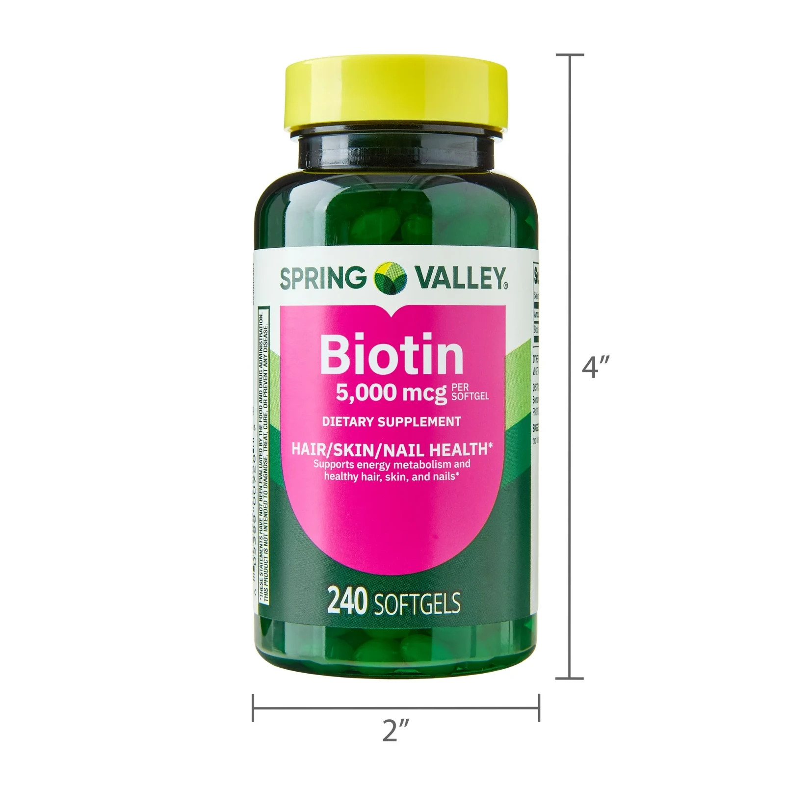 Spring Valley Biotin 5000 mcg Softgels, Hair Skin & Nails Support, 240 Count