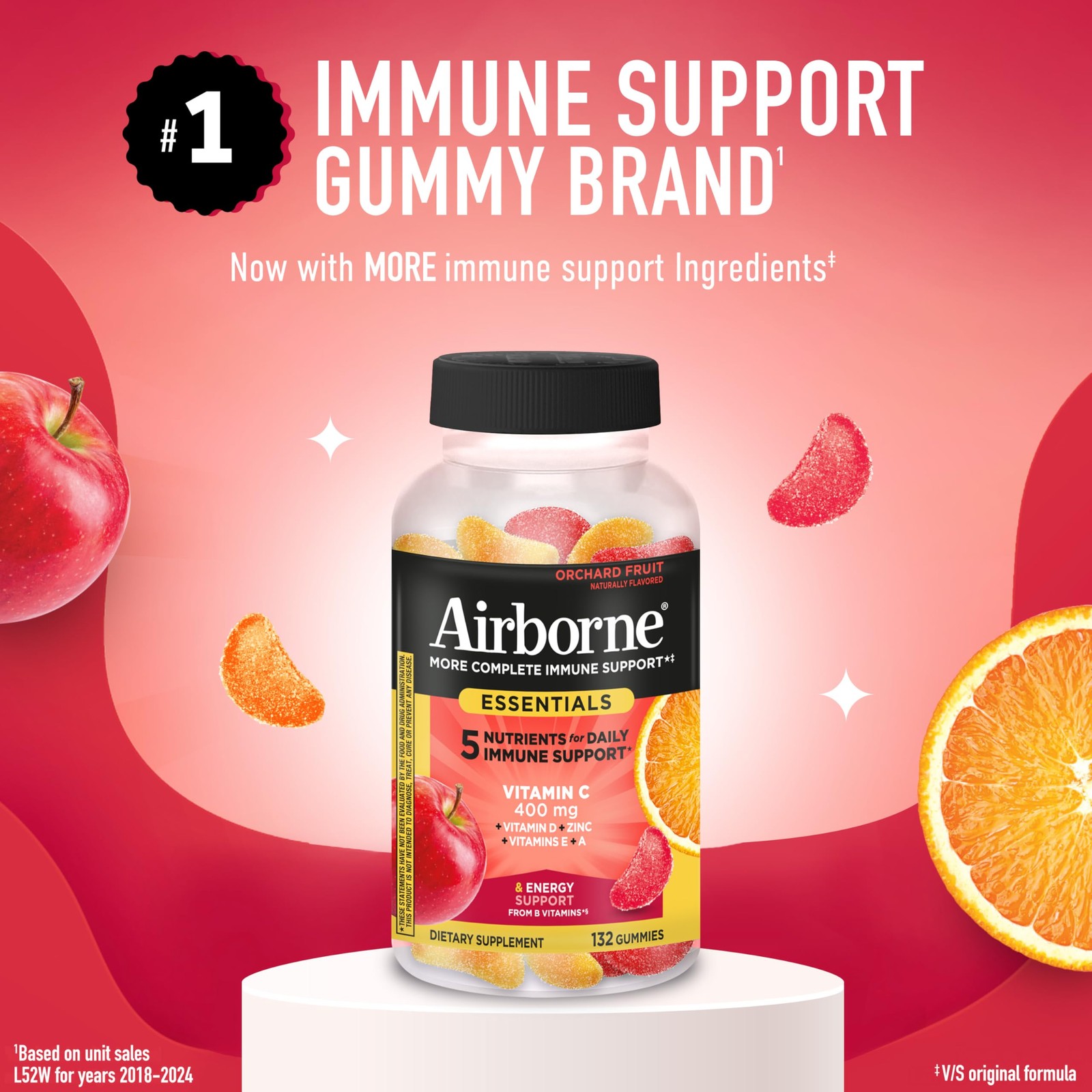 Airborne Immune Essentials 132 Count (Pack of 1), Orchard Fruit Flavor