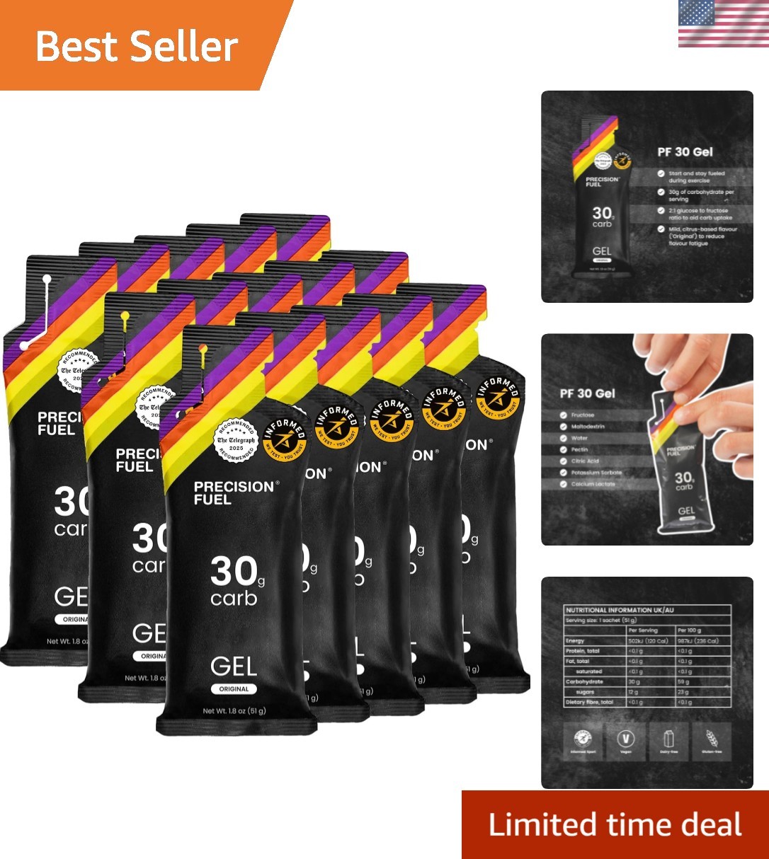 Precision Fuel PF30 Energy Gels – Mild, Neutral Flavour Running Gels for Endu…