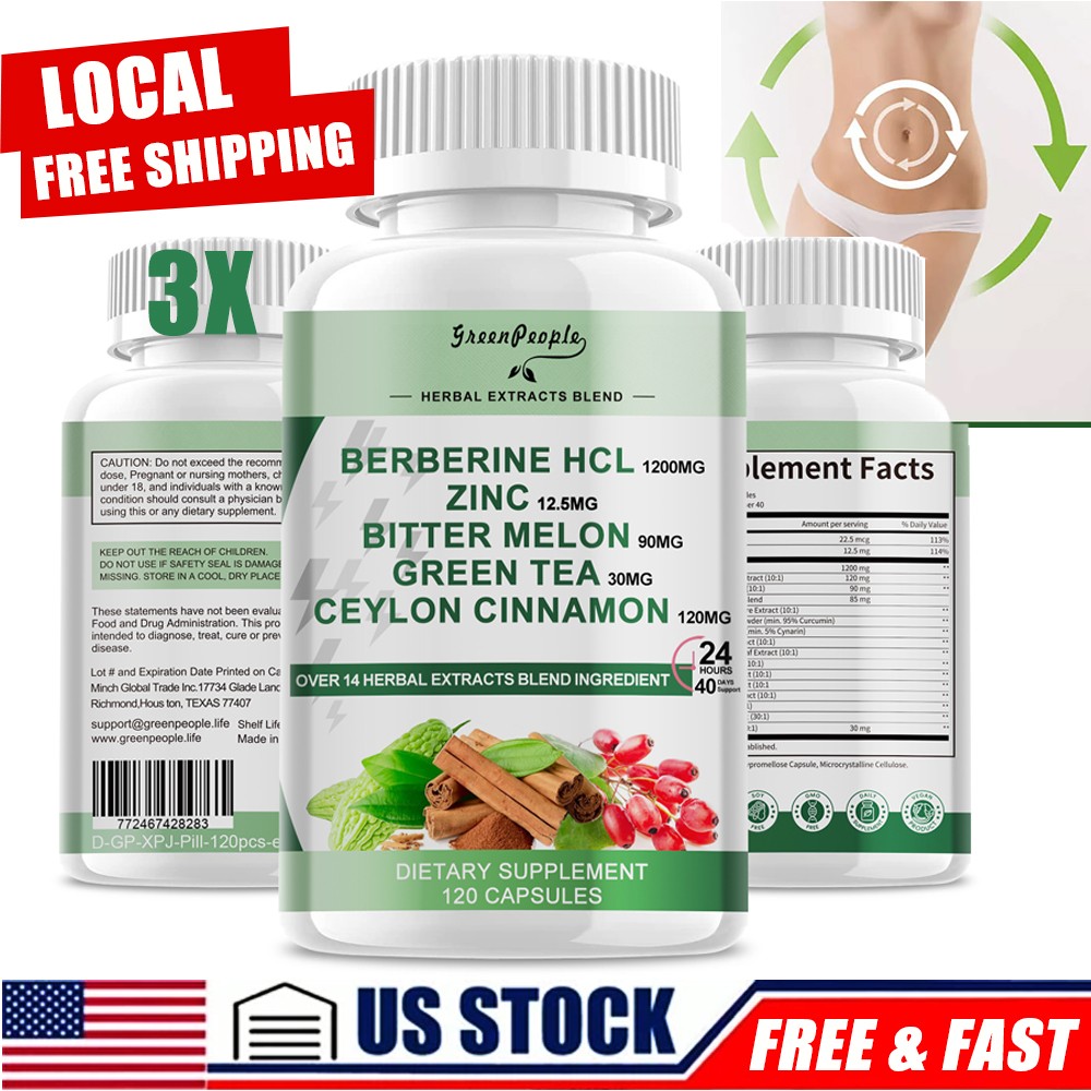 3 Packs Berberine 1200mg High Abosorption For Blood Sugar Immune 6 Months Supply