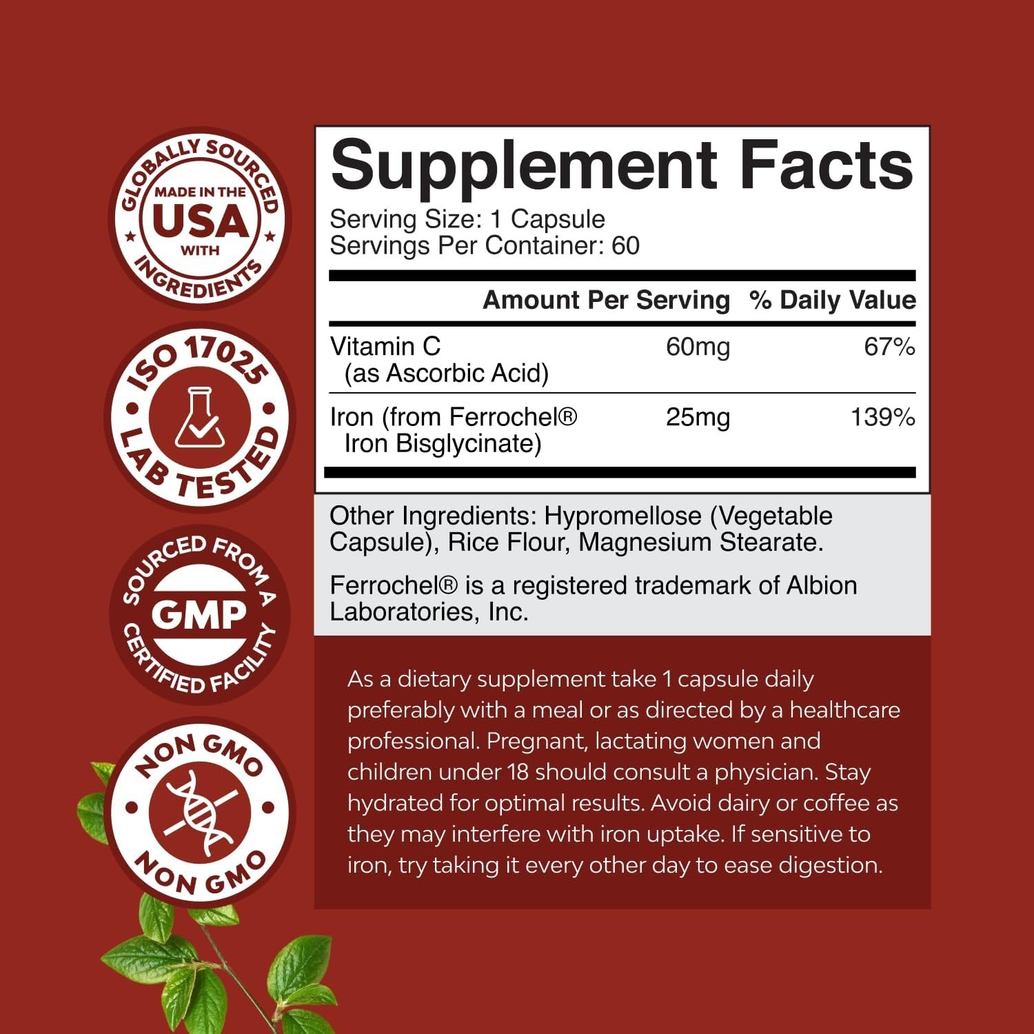 Chelated Iron, 100 Tablets (25 mg per Tablet)