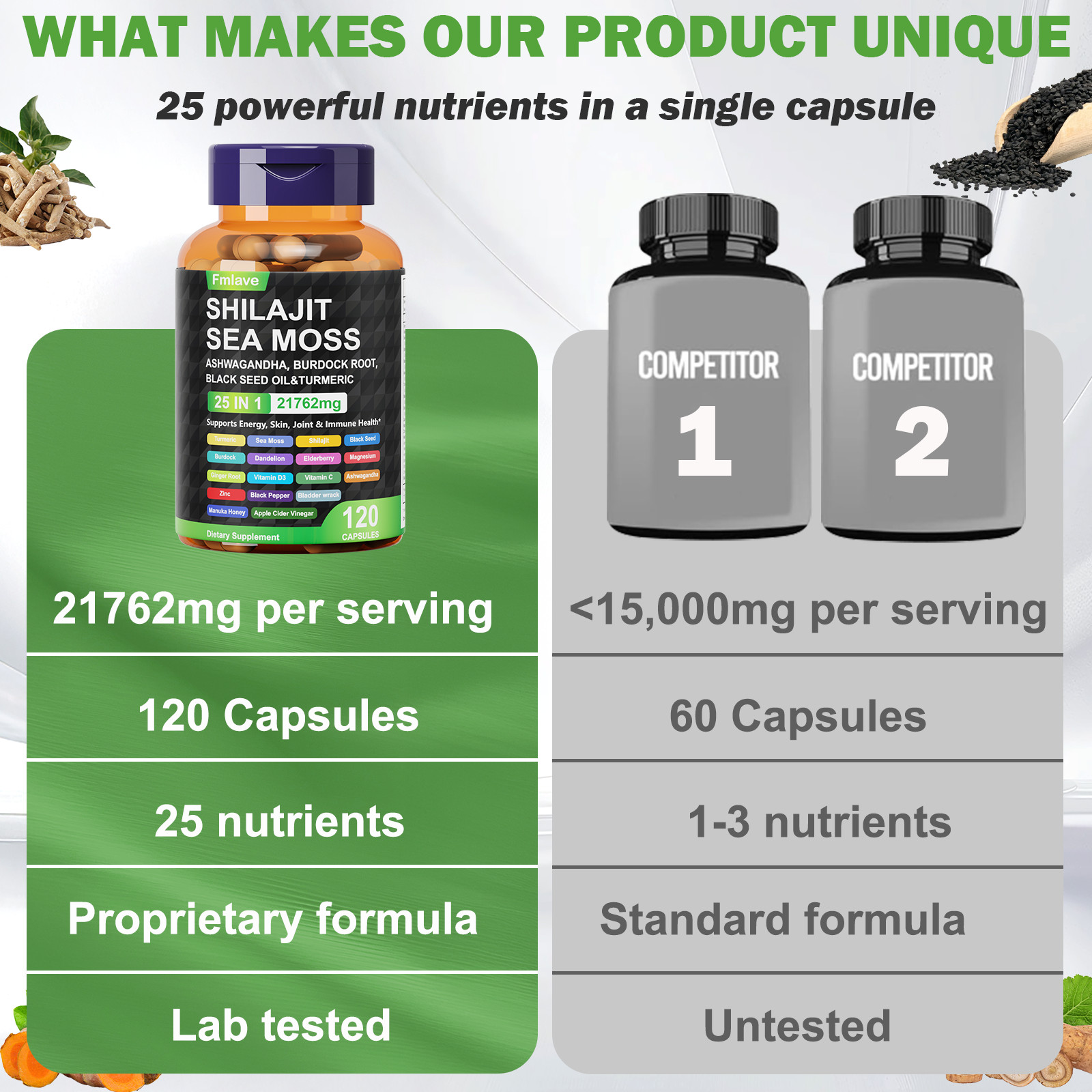 Certified Organic Sea Moss Capsules – Irish Sea Moss Bladderwrack Burdock Root