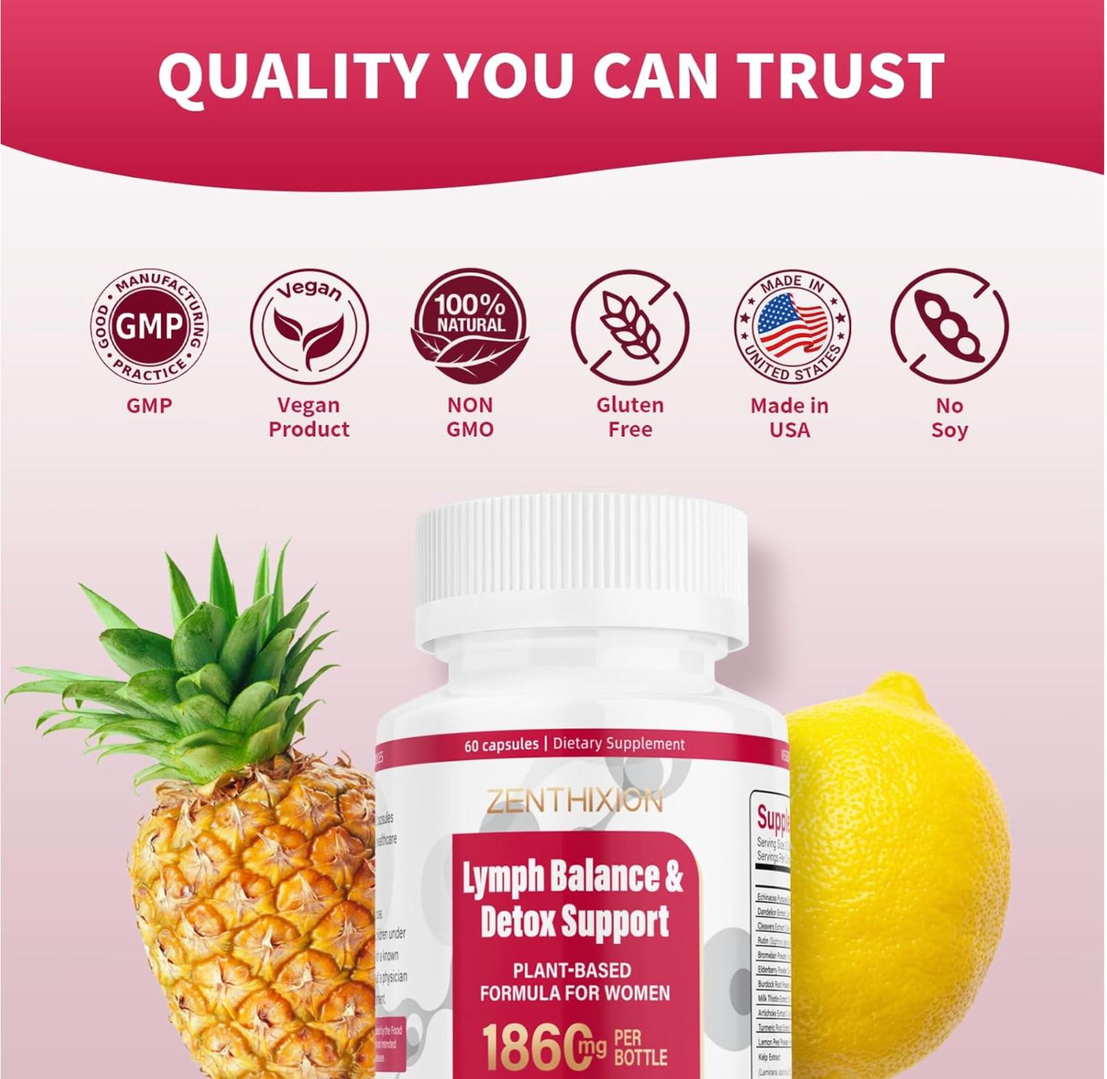 Lymphatic Drainage Supplement 1860mg Dandelion Burdock Turmeric 60 Capsules