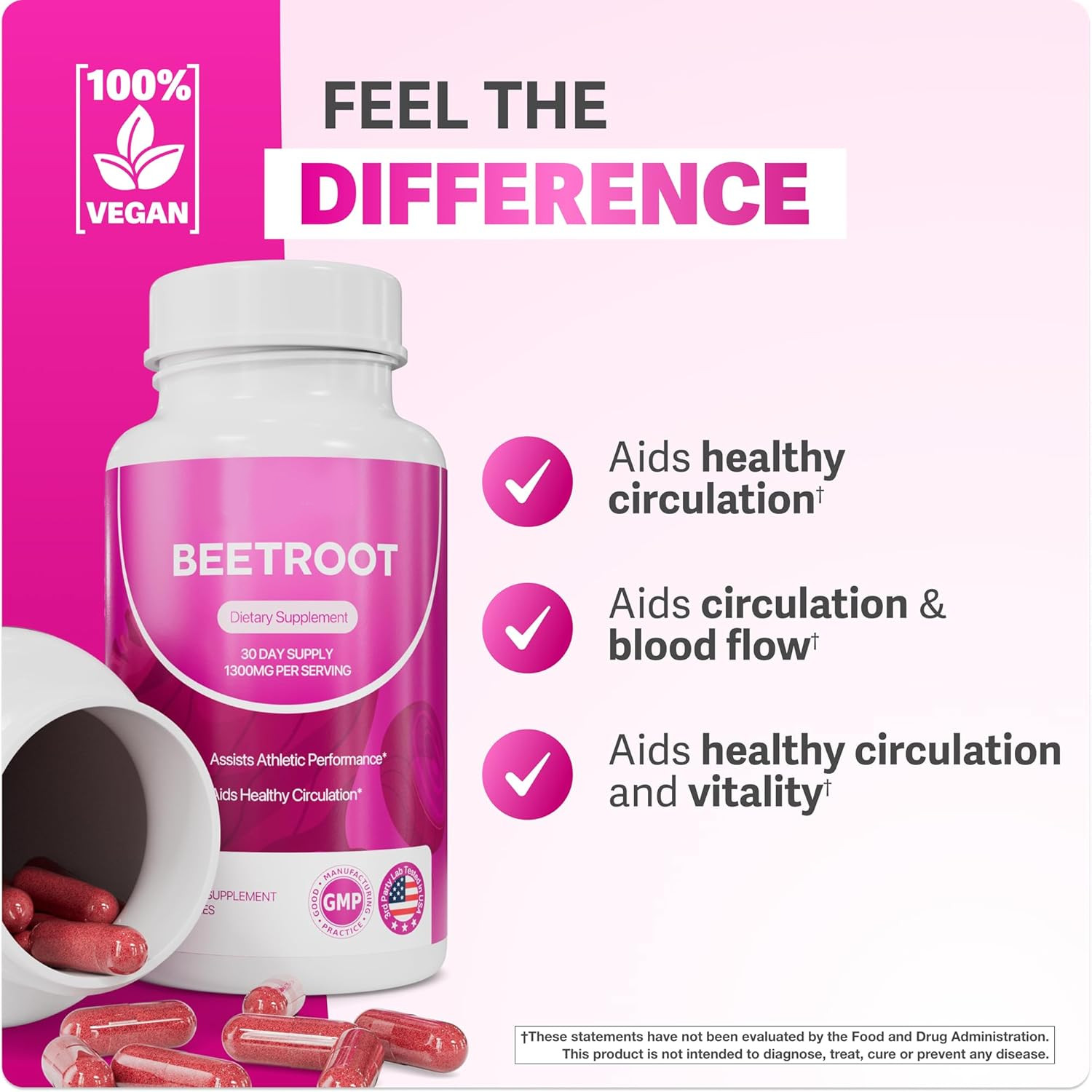 Rosabella Organic Beetroot 1300mg 3-Pk – Circulation & Vitality – 180ct