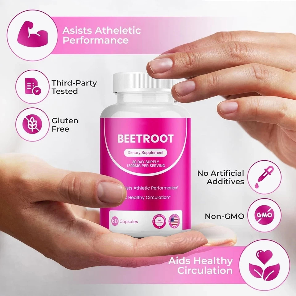 3X Rosabella Organic Beet Root 60 Capsules Natural Energy Boost Blood Pressure