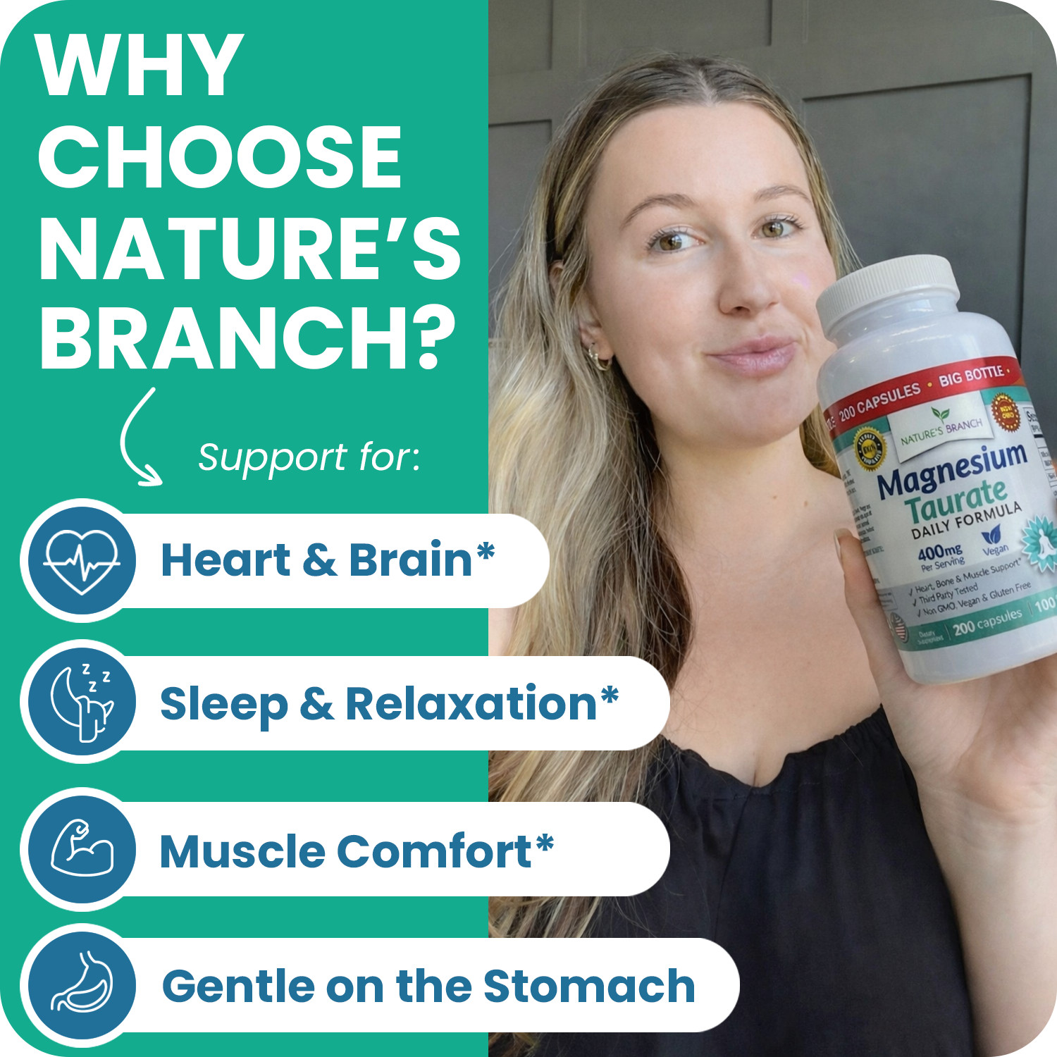 MAGNESIUM TAURATE 400 MG – 200 Casules – High Absorption | Non-GMO | Made in USA